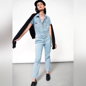 WILDFANG The Essential Coverall Denim Blue Short Sleeve Jumpsuit Size M